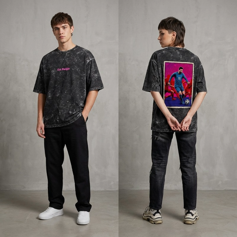 La Pulga Acid Wash Oversized Unisex Drop Shoulder Tee 240GSM