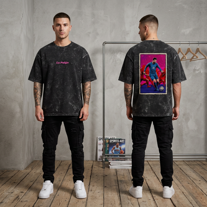 La Pulga Acid Wash Oversized Unisex Drop Shoulder Tee 240GSM
