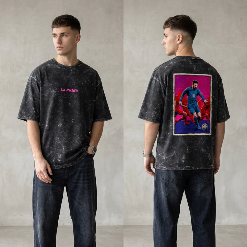 La Pulga Acid Wash Oversized Unisex Drop Shoulder Tee 240GSM